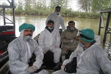 اجرای مانور پدافند غیرعامل مقابله با آنفلوآنزای پرندگان در تالاب انزلی